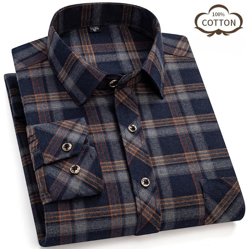Фланелевые куртки-рубашки для мужчин, с длинным рукавом, стандартного кроя, на пуговицах, рабочие, верхняя одежда, мужская повседневная клетчатая тяжелая хлопковая рубашка с карманами
