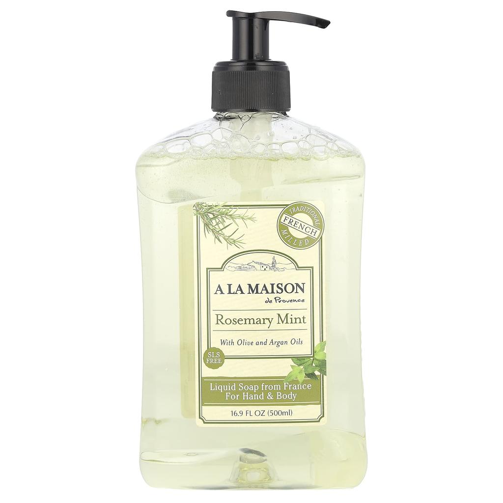 A La Maison de Provence Liquid Soap for Hands and Body, Rosemary Mint, 16.9 Fl Oz (500 Ml)