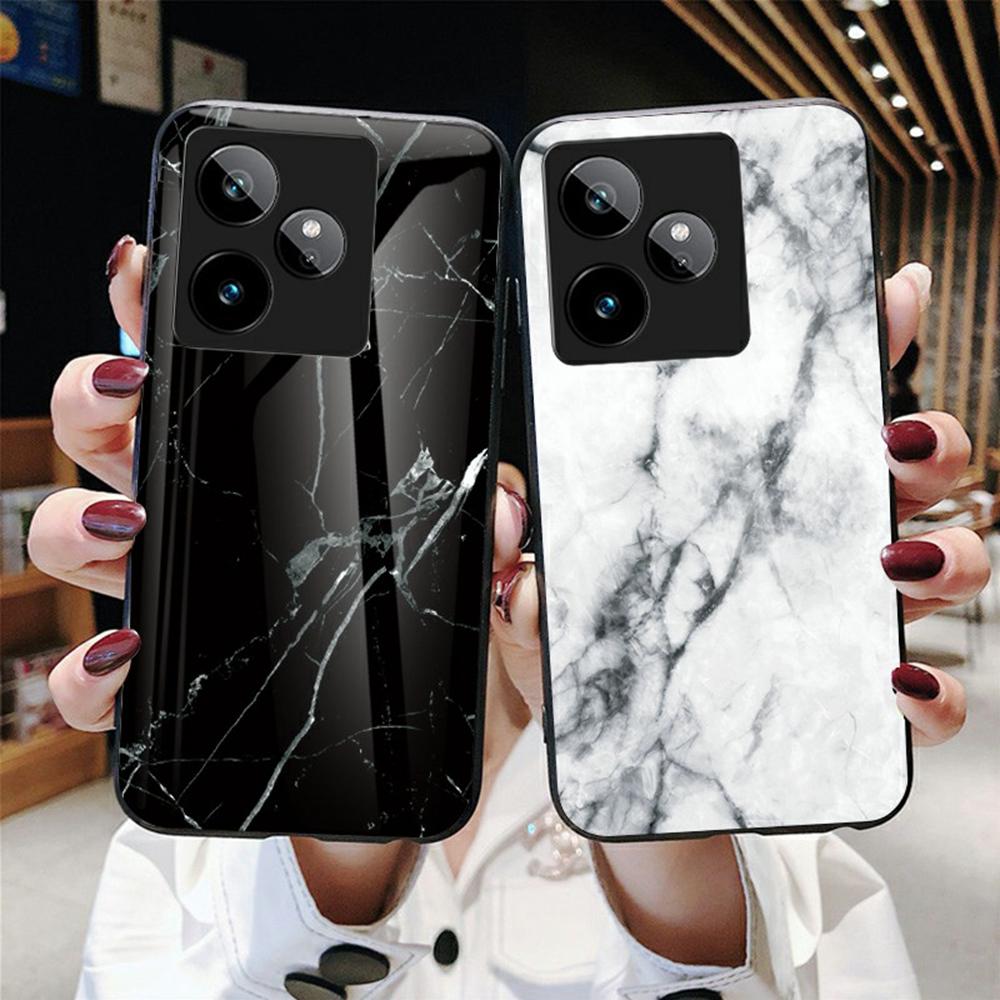 For Realme GT 7 5G Case Marble Pattern Tempered Glass+PC+TPU Protective Phone Cover