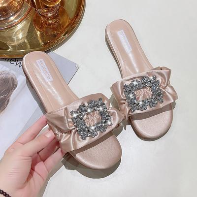 Модные женские тапочки летние стразы плоские элегантные сандалии с морщинами женская мода уличные пляжные туфли шлепанцы Chanclas Mujer Playa