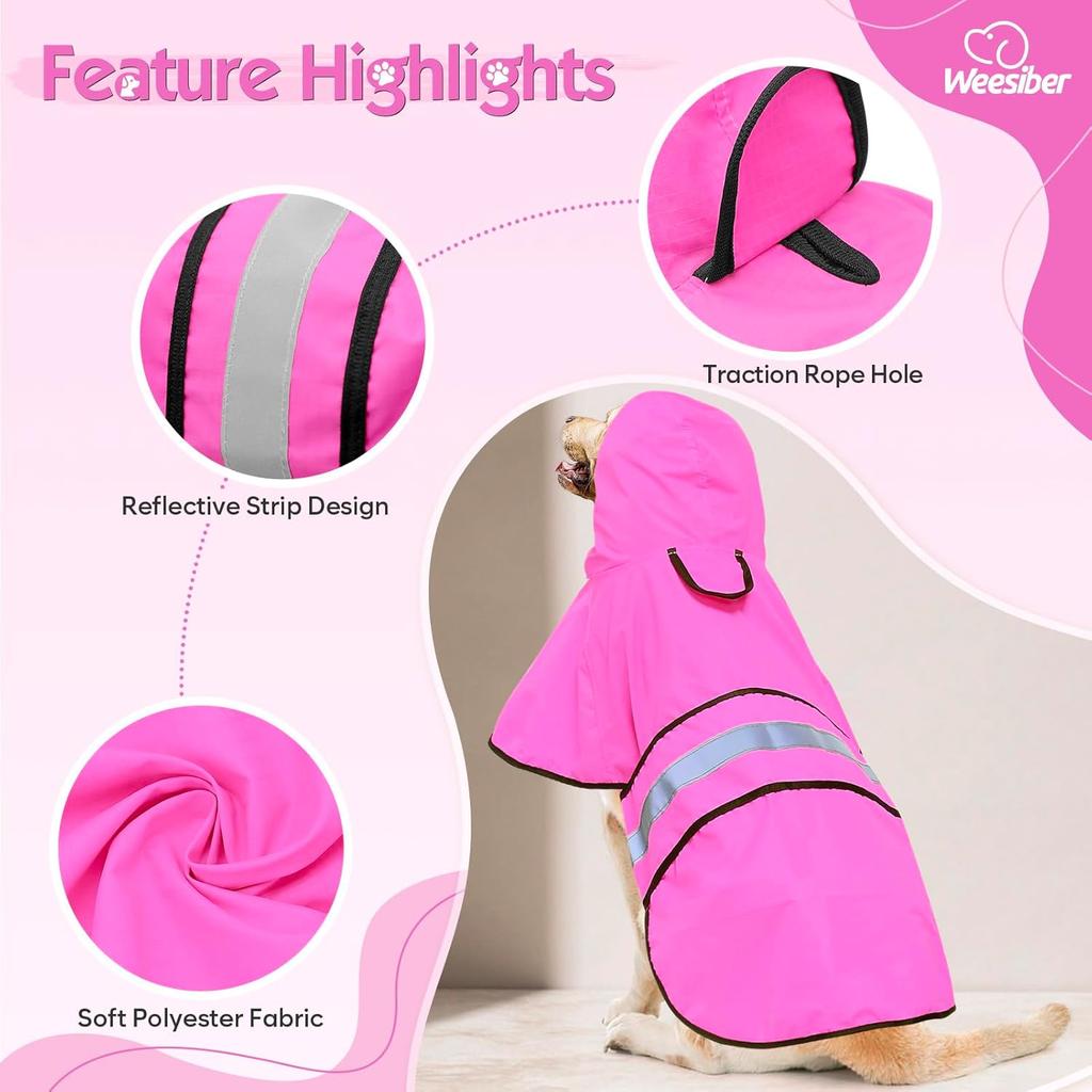 Adjustable waterproof dog jacket, reflective jacket with cap, lightweight jacket, small, medium, and large rain jackets (X-large, Rose)