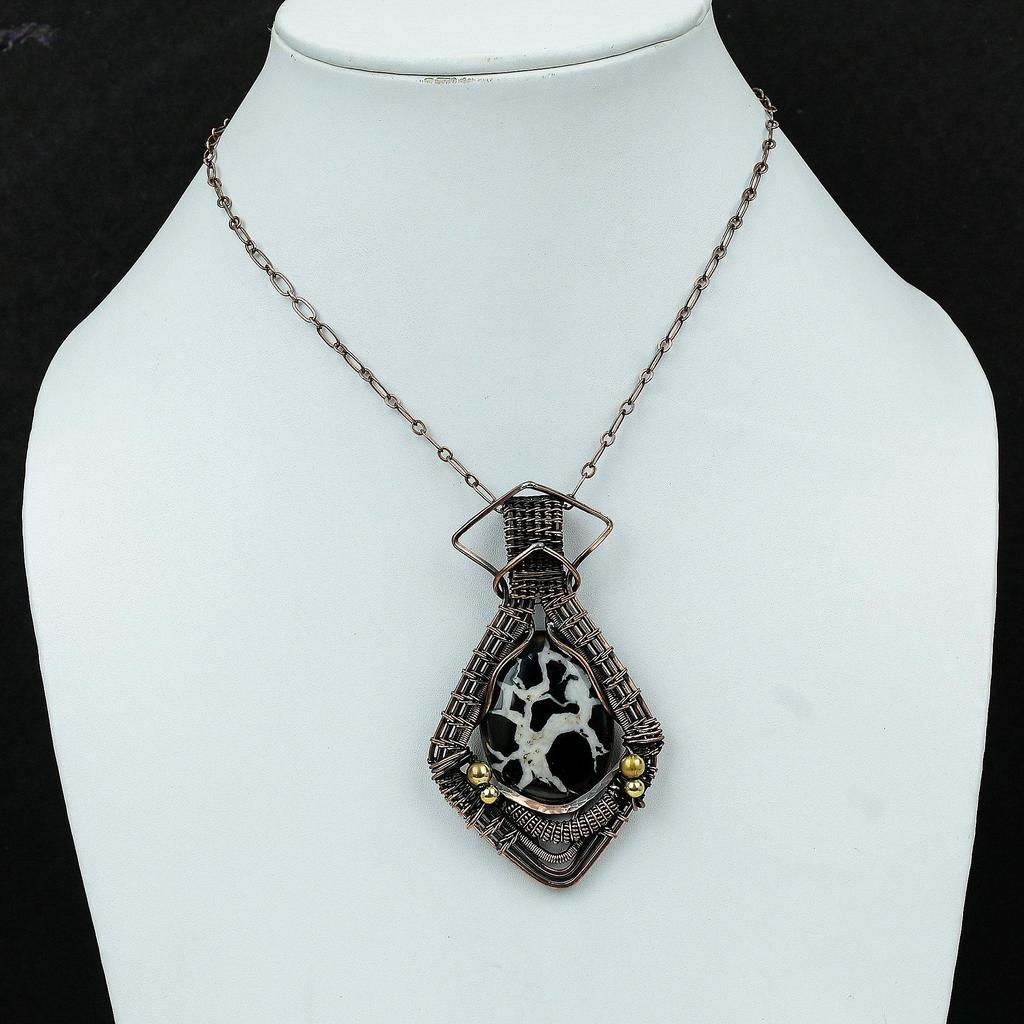 Moroccan Mud Crack Fossil Pendant Copper Wire Wrapped Handmade Pendant Copper Pendant Gemstone Jewelry Wire Wrapped Pendant Gift For Mother