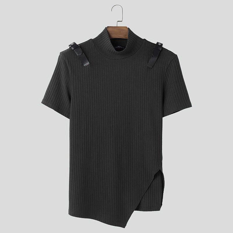 INCERUN Мужские водолазки с коротким рукавом в стиле пэчворк повседневные приталенные нестандартные футболки топы