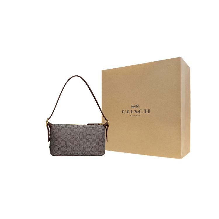 New COACH Demi Jacquard Fabric With Recycled Leather Shoulder Bag Handbag Medium Size Women's Brown CE736-B4S0M