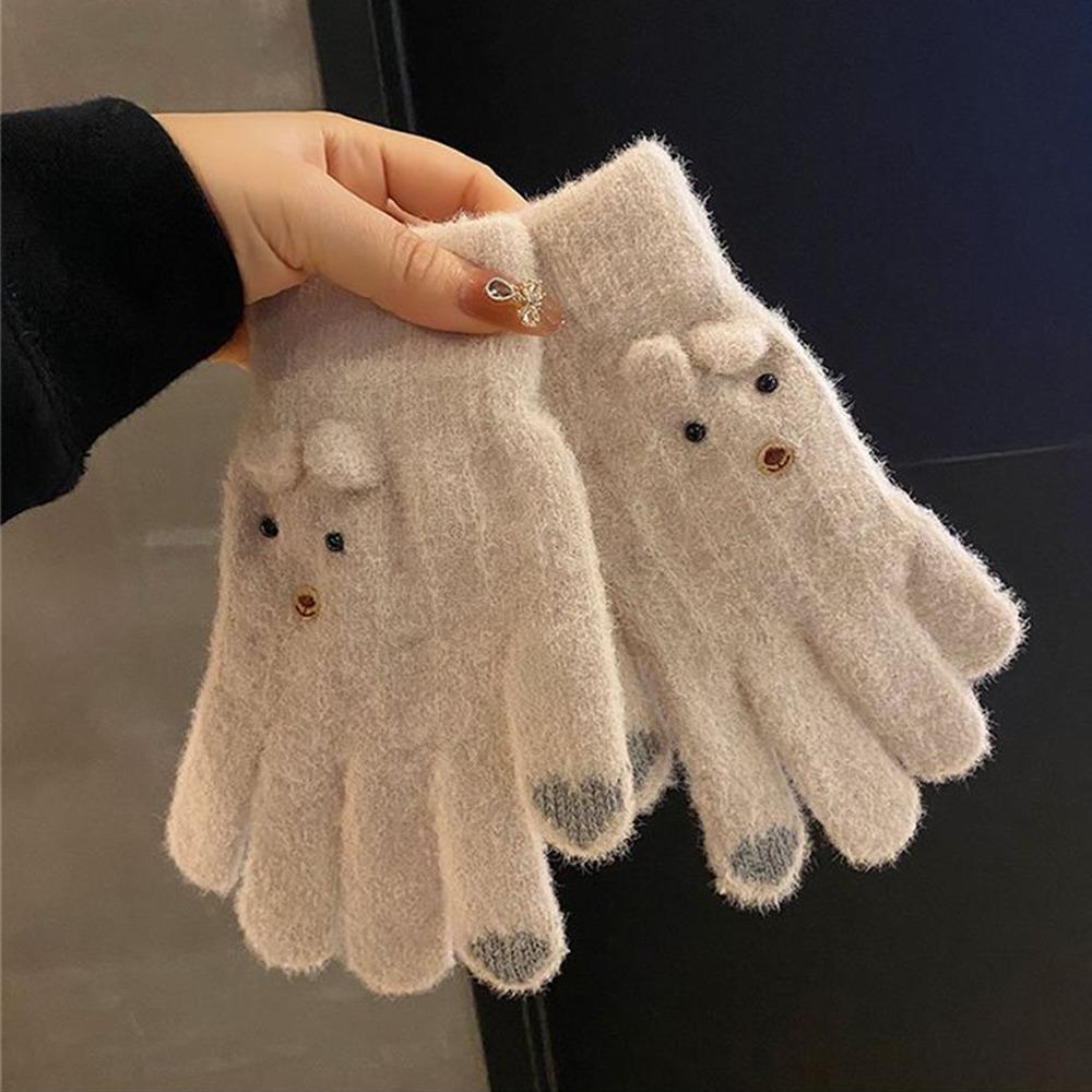 Thicken Knitted Mittens Touch Screen All Finger Gloves Warm Gloves for Outdoor Cycling Driving