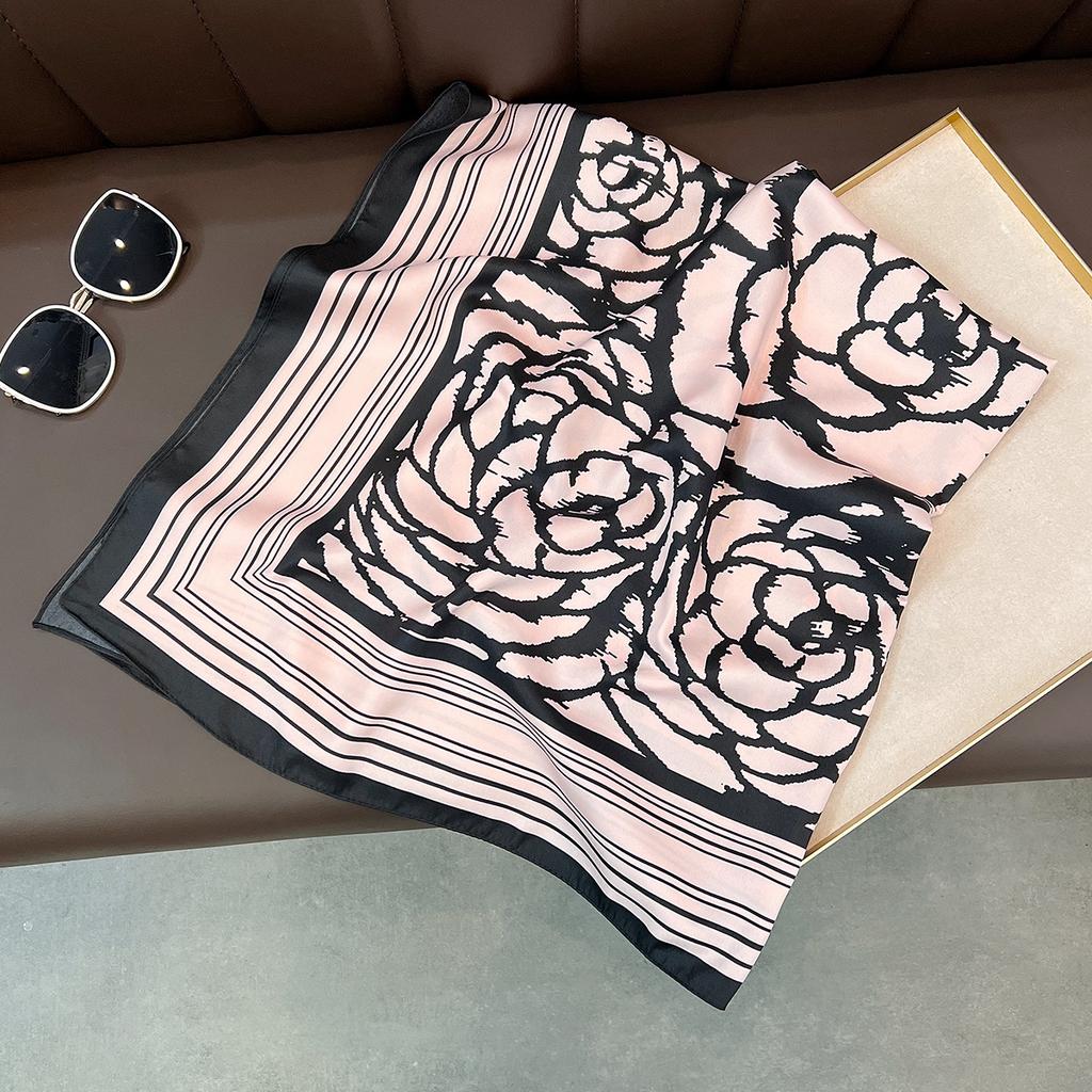1116 Spring New Art Camellia Large Square Scarf Women's Summer Thin Versatile Silk Scarf Sunscreen Gift for Mom