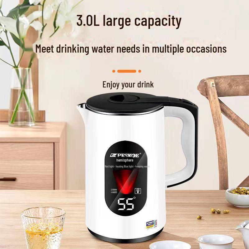 Электрический чайник Hemisphere 3.0L: Быстрое закипание, сохранение тепла, большая вместимость, автоматическое отключение, защита от ожогов, идеально подходит для общежитий.