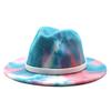 Ji Nan Ladies Tie-Dyed Rainbow Wool Top Hat, Flat-Brimmed Jazz Hat Felt Hat