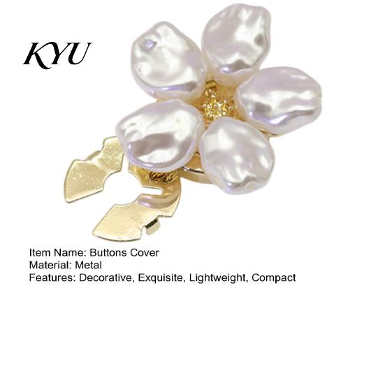 Metal Buttons for Clothing Pearl Flower Button Cover, Clip on Covers Women, Detachable Shirt Fashionable Replacements Clips, White Cufflink Accessory