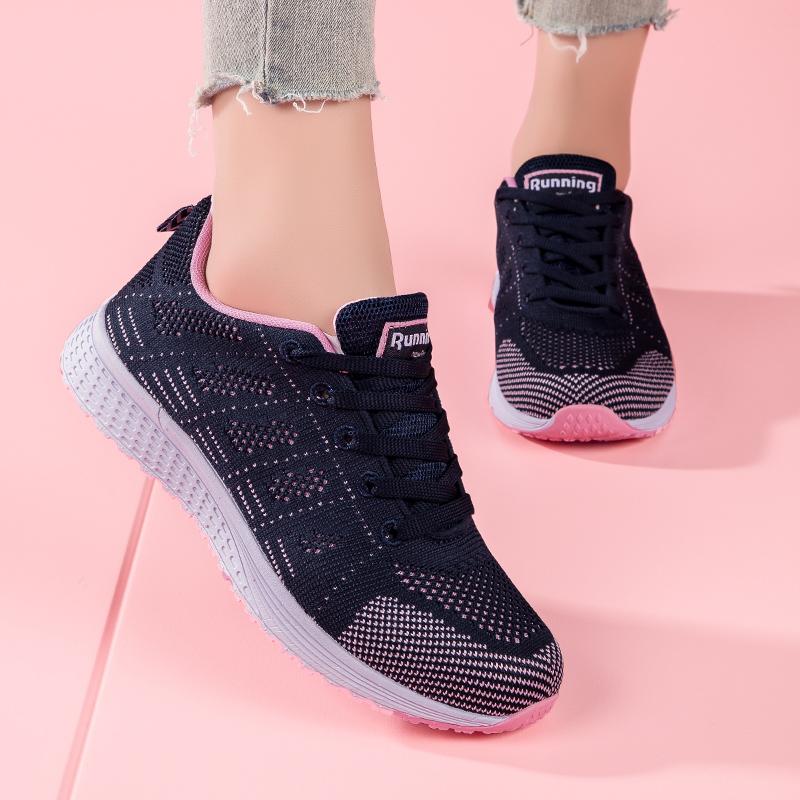 Женская повседневная обувь, дышащая прогулочная обувь с сеткой на шнуровке, туфли на плоской подошве, кроссовки, женские теннисные спортивные туфли, женская обувь