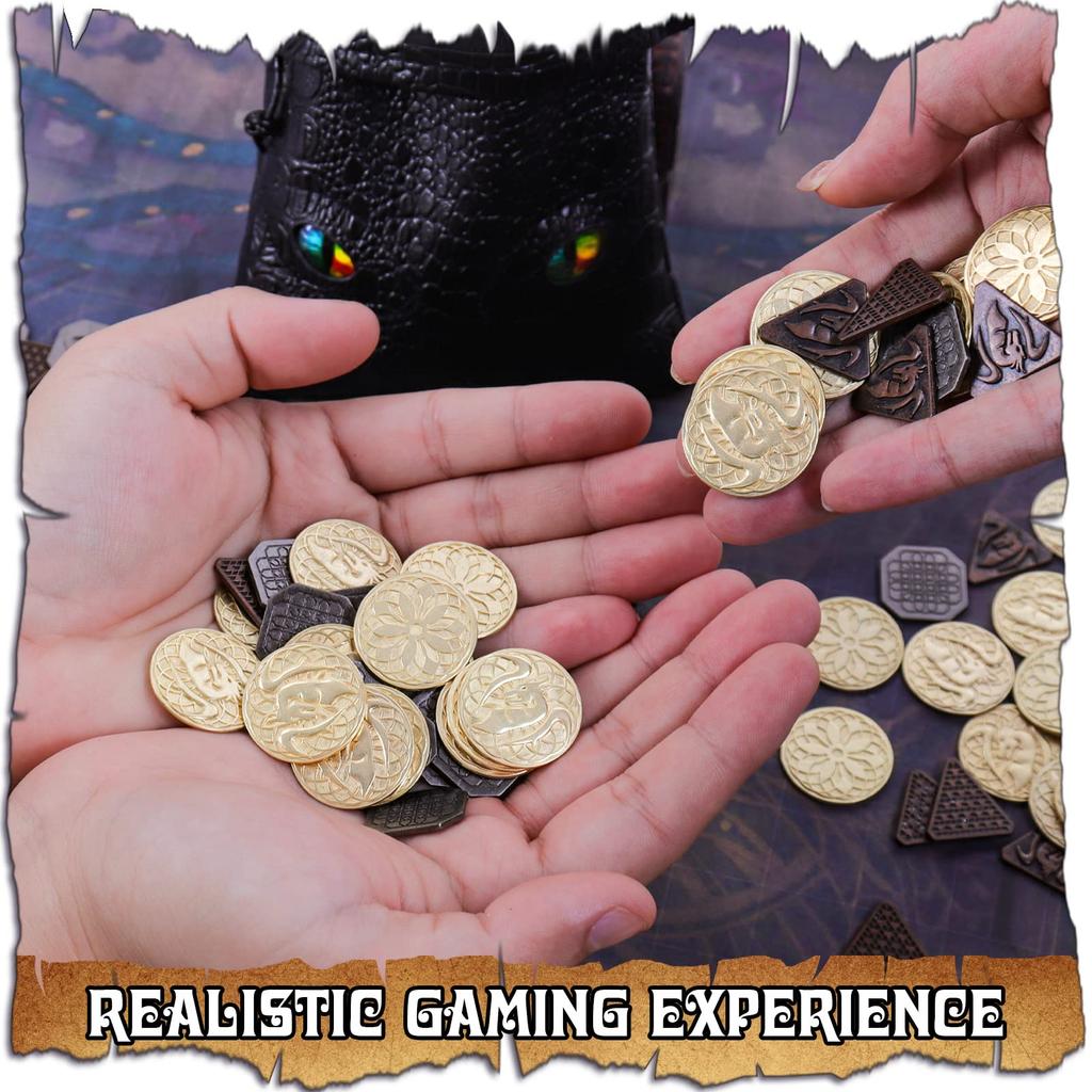120 Pieces Copper DND Coins for DND DND Accessories with PU Leather Bag As DND Gift for DND Board Game Fake Coins with Colorful Eyes Leather Bag for
