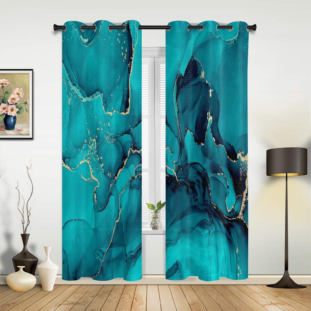 Современные оконные шторы с аква-мрамором и золотыми линиями для гостиной, спальни, кухонные шторы, шторы