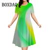 Женщины Плюс Размер Мода Градиентный Полосатый Принт Лето Свободные Элегантные Дамская Одежда Повседневные Короткие Рукава Платья Для Вечеринок