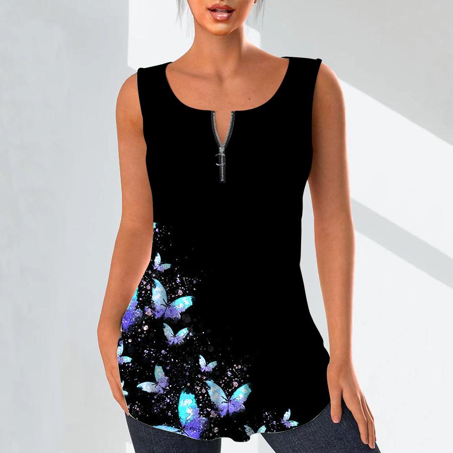Женская мода рубашки с v-образным вырезом повседневные топы футболка женская 3D красивая жилетка с принтом бабочки плюс размер блузка без рукавов топы на бретелях