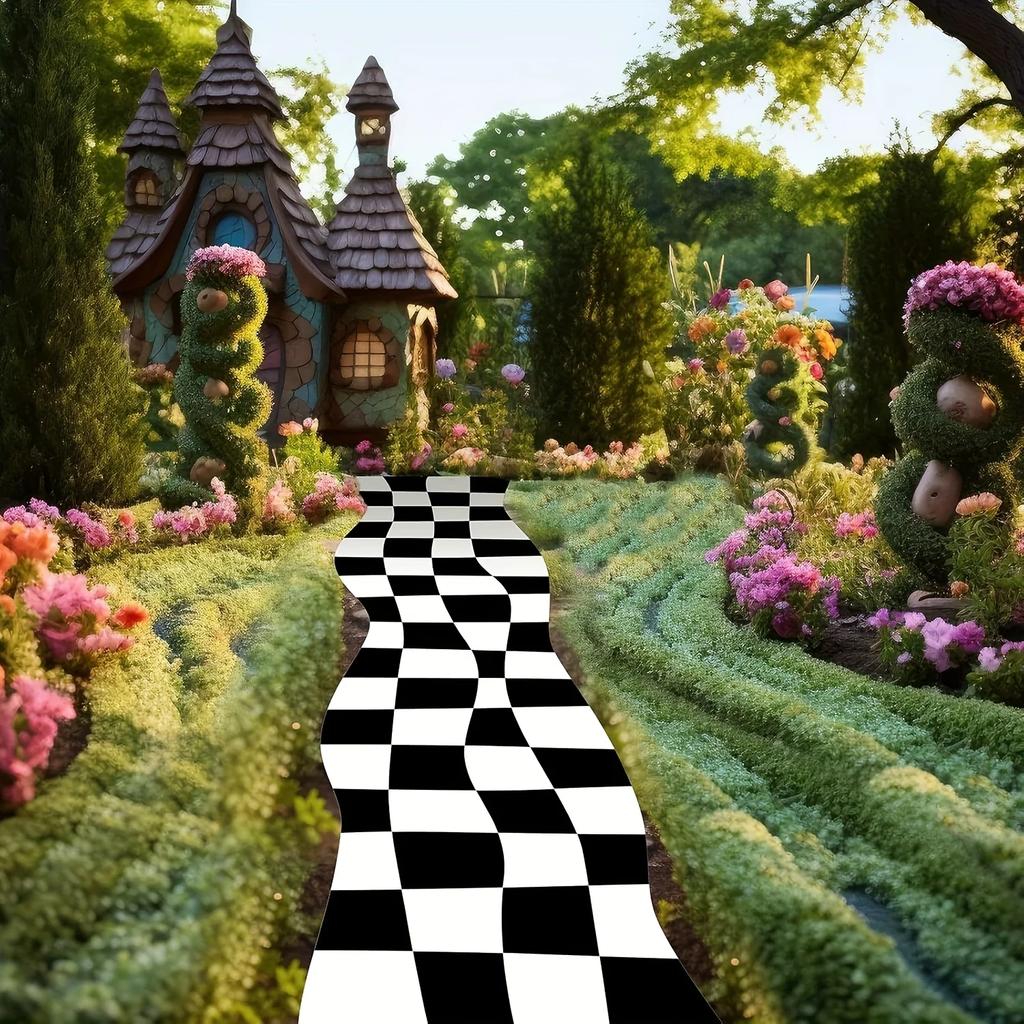 VIKAMA Fairyland Runner Carpet - Black and White Checkered Outdoor Wedding Birthday Party Decorative Carpet