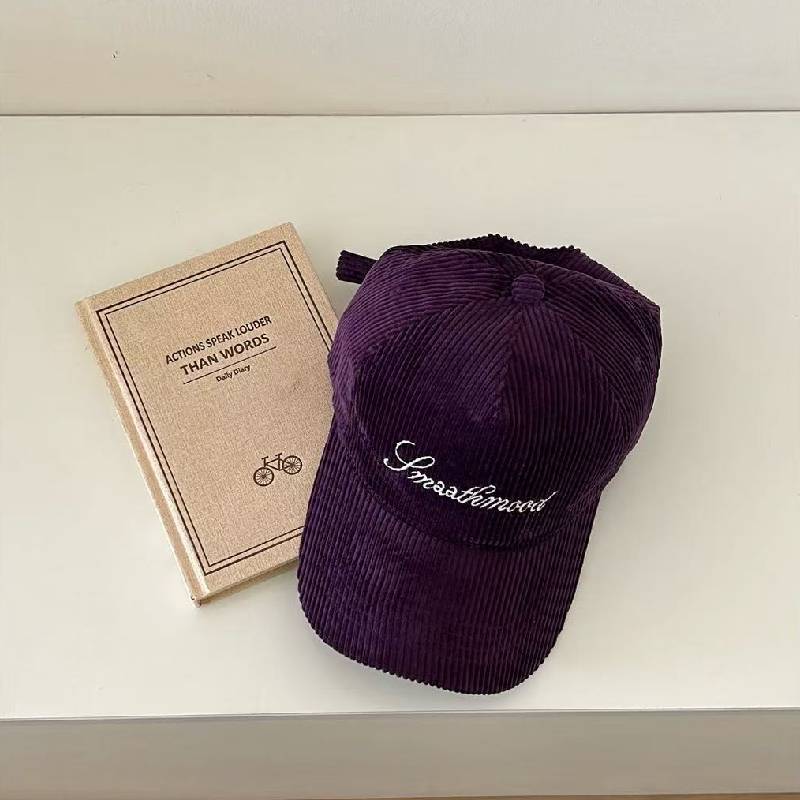 Embroidered Corduroy Baseball Cap With Letter Design For Casual Winter Wear