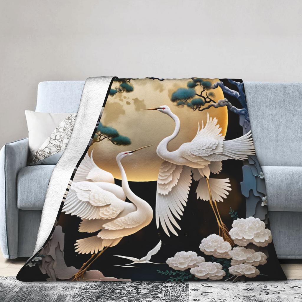 Chinese Style Crane Plush Blanket Children Flannel Throw Blanket For Living Room Super Warm Custom DIY Quality Bedspread Gift