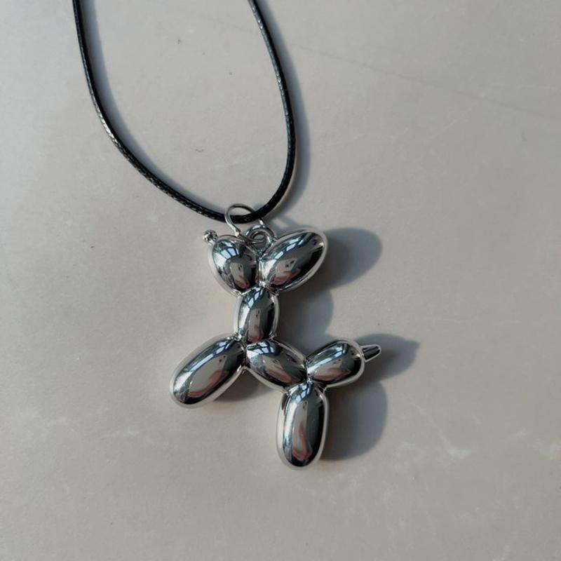 Black Rope Balloon Dog Pendant Necklace Women's High-End Sense Niche Design Sweater Chain Unique Hip-Hop Couple Jewelry