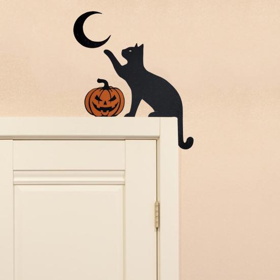 Halloween Door Topper Metal Cat Skull Witch Castle Halloween Door Wall Corner Decor Frame Sign Holiday Home Decoration