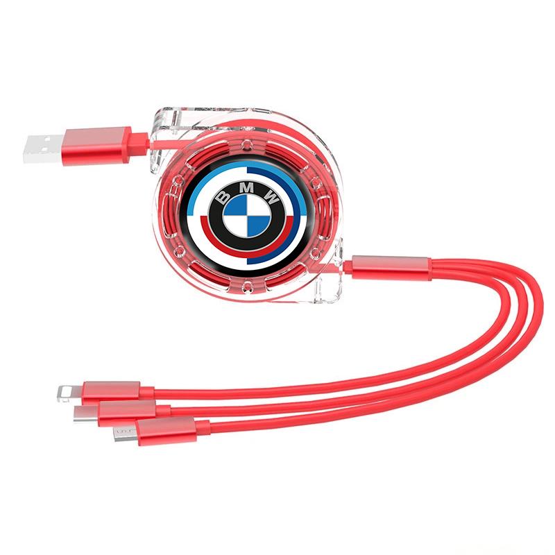 3 In 1 Car Logo Fast Charging Cable Micro USB Type C Telescopic Charger /Sticker For BMW G80 G06 G07 G42 G14 G15 G16 F82 F20 F21 EDS4