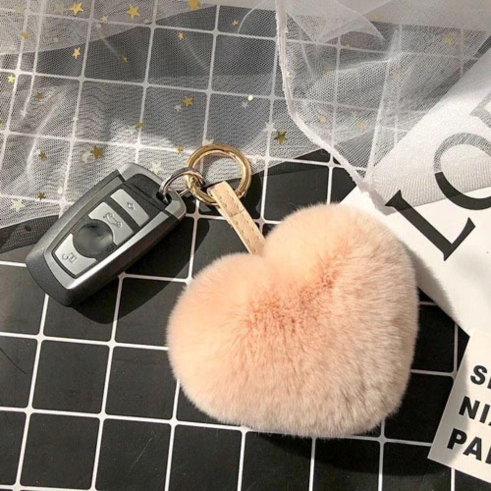 Cartoon Design Rex Rabbit Fur Heart Charm Chain Heart Shape Heart Plush Pendant Bag Decoration