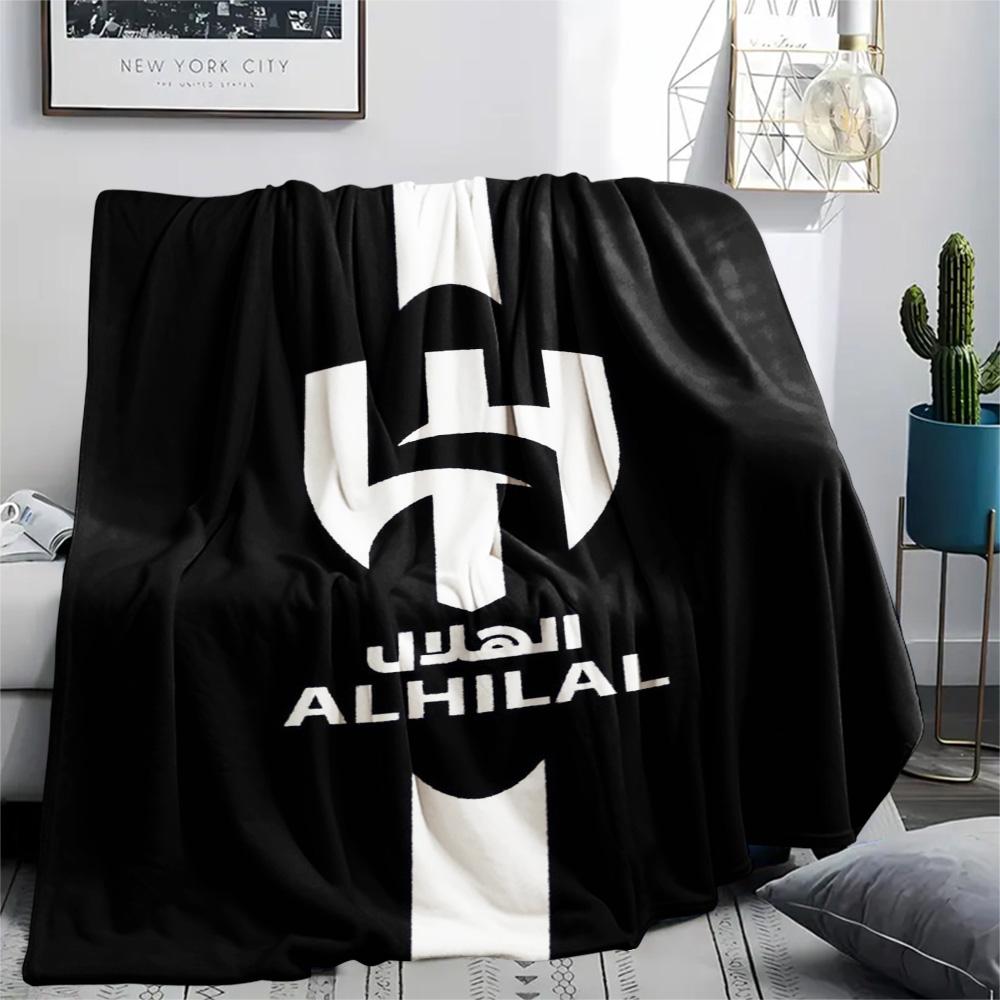 1Pc Al-Hilal Saudi Football Club Print Flannel Blanket High Quality Warm Comfortable Cover for All Seasons Perfect for Gifts Home Decor