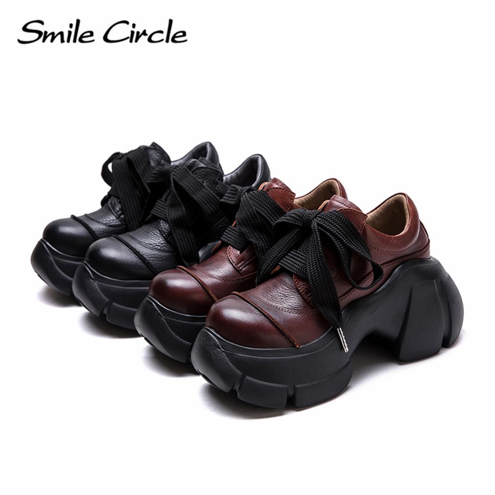 Женская повседневная обувь из натуральной кожи с круглым носком, увеличивающая рост, обувь на толстой подошве, модная удобная обувь на плоской подошве