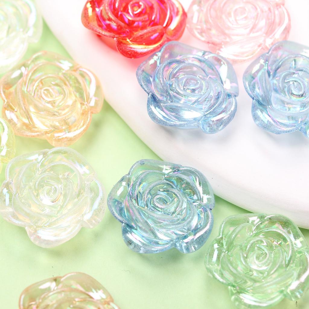 Home Party Supplies Acrylic DIY Jewelry Accessories Fashion Flat Bottom Perforated 100Pcs Flower Rose Beads AB Magic Color
