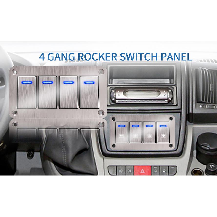 Metal Rocker Switch Aluminum Panel 2-8 Gang Toggle rose gold Switches Dash 5 Pin ON/Off 2 LED Backlit for Boat Car Marine Blue Switches4