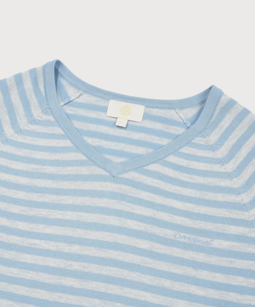 COVERNAT WOMAN Striped V-Neck Knit Sky Blue