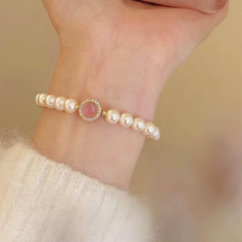 New Maple Leaf Acacia Red Bean Bracelet Women's Glass Bracelet High Color Value Niche Design Ins Gift for Girlfriend