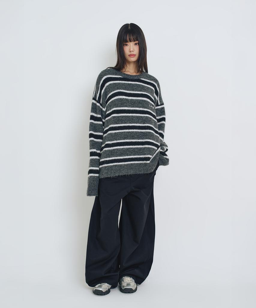 LMR Hairy Stripe Pullover Knit Dark Grey