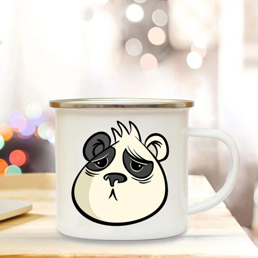 Кружка с изображением медведя панды, идеи подарков для девушки, милая кофейная кружка, подарки с изображением панды, декор для кемпера, кружка с эмалью для кемпинга, подарки на день рождения другу