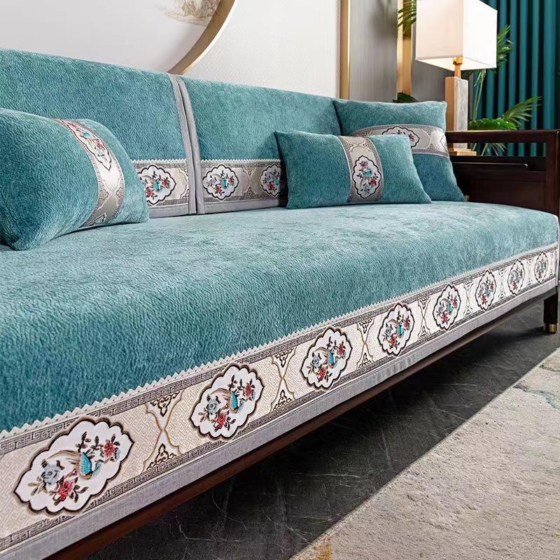 Чехол для дивана с вышивкой «Сорока», однотонный чехол на спинку дивана в китайском стиле, подушка из синели, нескользящий защитный чехол для гостиной
