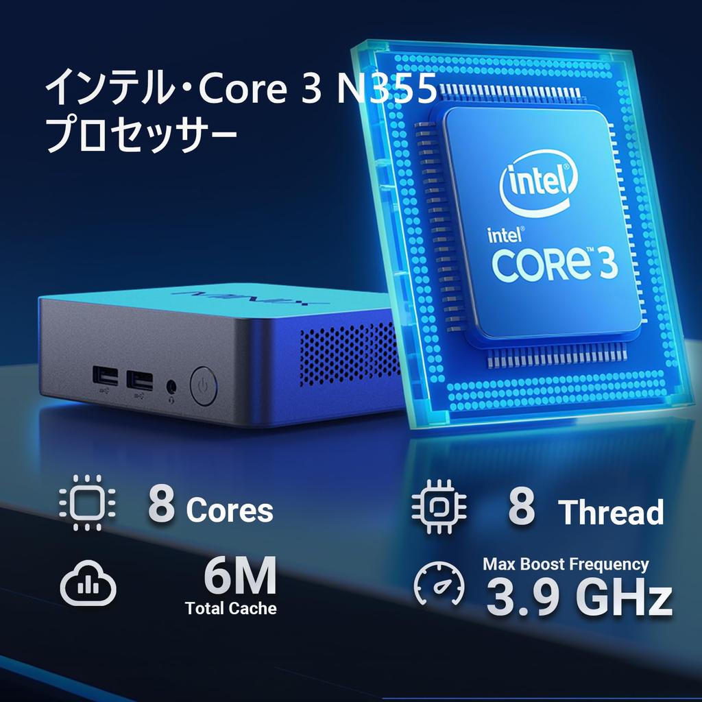 Мини-ПК MINIX NEO NUC355 с Intel Core 3, 16 ГБ ОЗУ, 512 ГБ SSD PCIe, тройной 4K-дисплей, WiFi, Windows 11, идеально подходит для цифровых вывесок N355, DDR5, SSD,