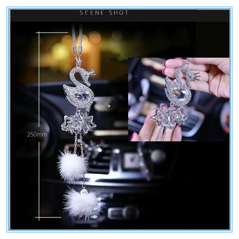Автомобильный кулон, модный бриллиантовый хрустальный меховой шар, лиса/лебедь, элемент декора, автомобильное зеркало заднего вида, подвесные украшения для автомобиля, аксессуары
