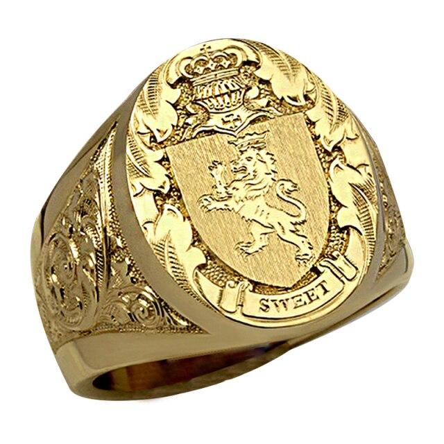 Crown Lion Shield Badge Ring Europe and America Copper Plated Gold Plated Royal Seal Men's Ring Fashion Elegant Accessories