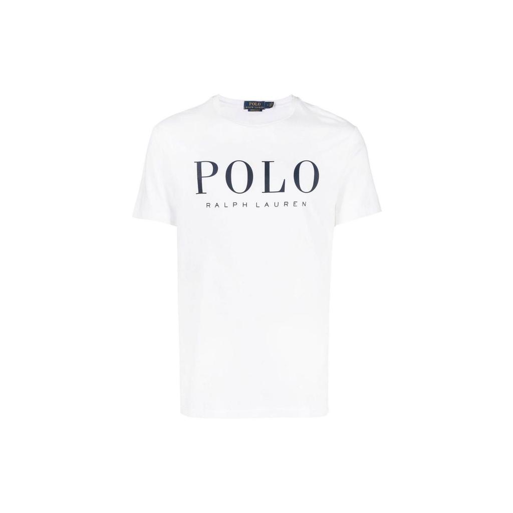 Polo Ralph Lauren Весна/Лето 22 Белая мужская футболка с коротким рукавом и круглым вырезом, с большим принтом-буквой логотипа 710860829-008