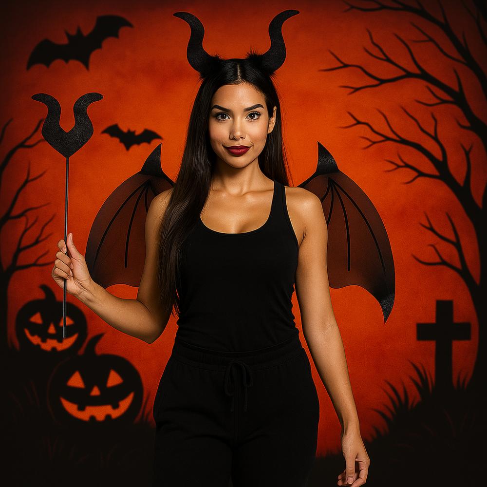 3Pcs/Set Demon Horn Hair Band Halloween Cosplay Props Funny Demon Wings Set  Costume Party