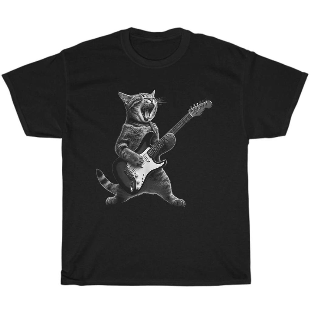 Cat Lover Graphic Tee Rock Star Guitar Playing Funny Unisex T-Shirt Gift