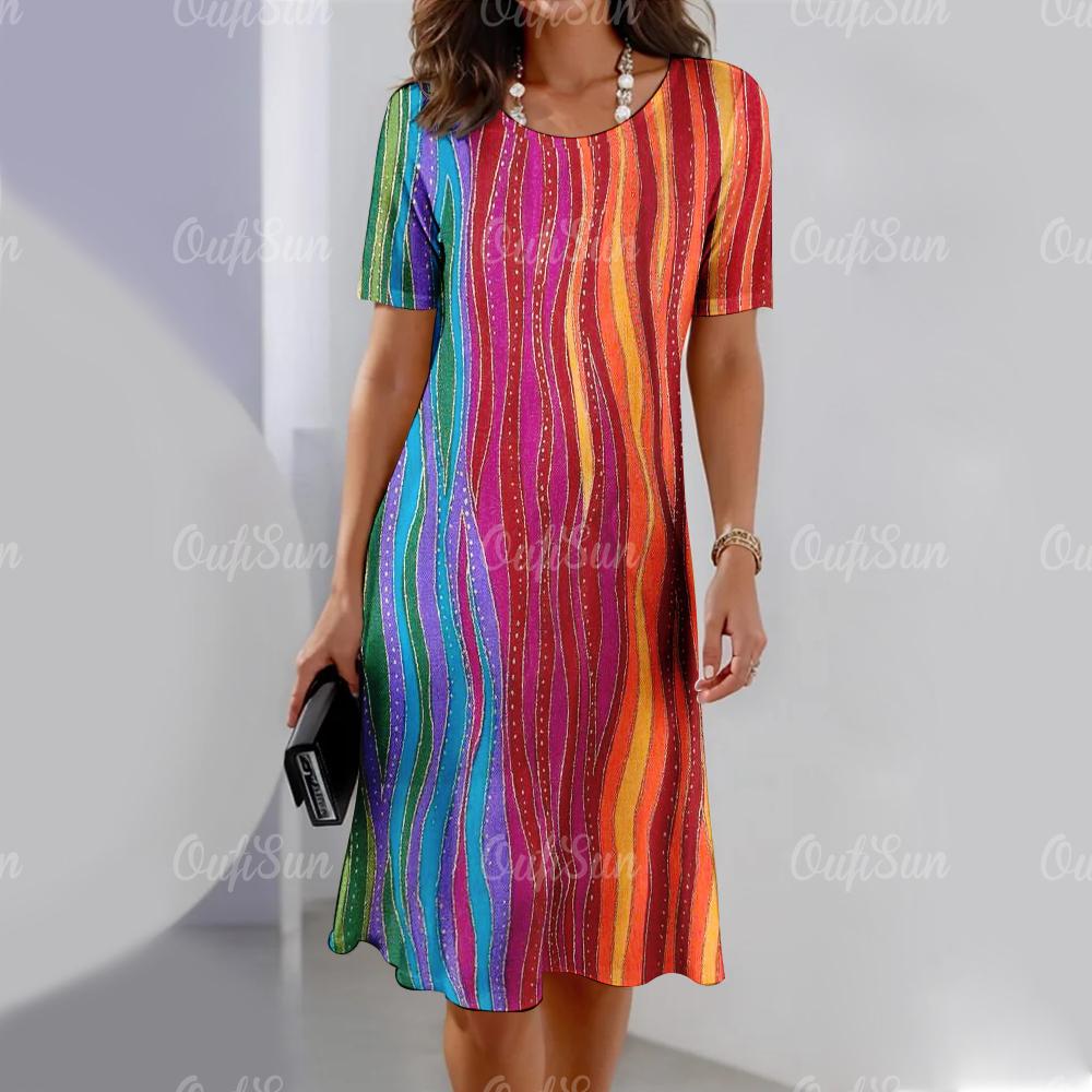 Новые женские платья с полосатым принтом, элегантные и красивые платья миди, летнее цельное платье больших размеров для женщин