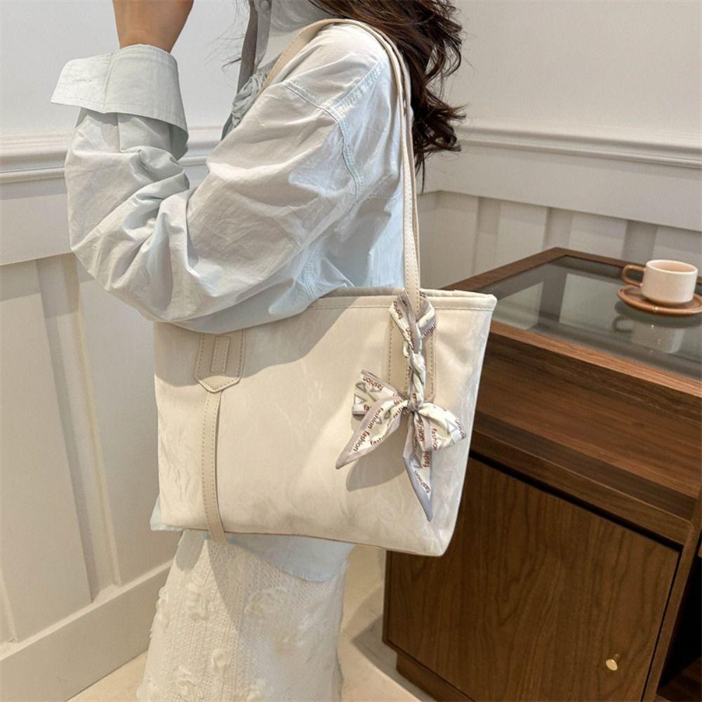 With Silk Scarf PU Leather Handbag Korean Style School Bag Casual Tote Bag  Girl