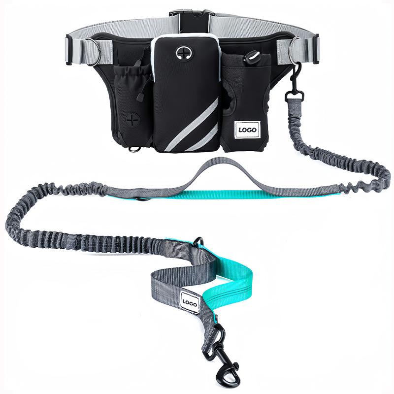 Поводок для собак Hands Free с сумкой-молнией, поясной ремень с несколькими карманами, светоотражающая строчка, банджи для бега трусцой