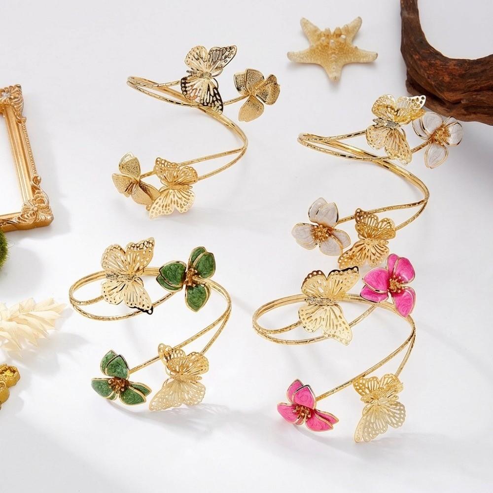 White Butterfly Flower Arm Cuff Gold Color Flower Cuff Arm Ring Vintage Spiral Arm Bracelet Gifts