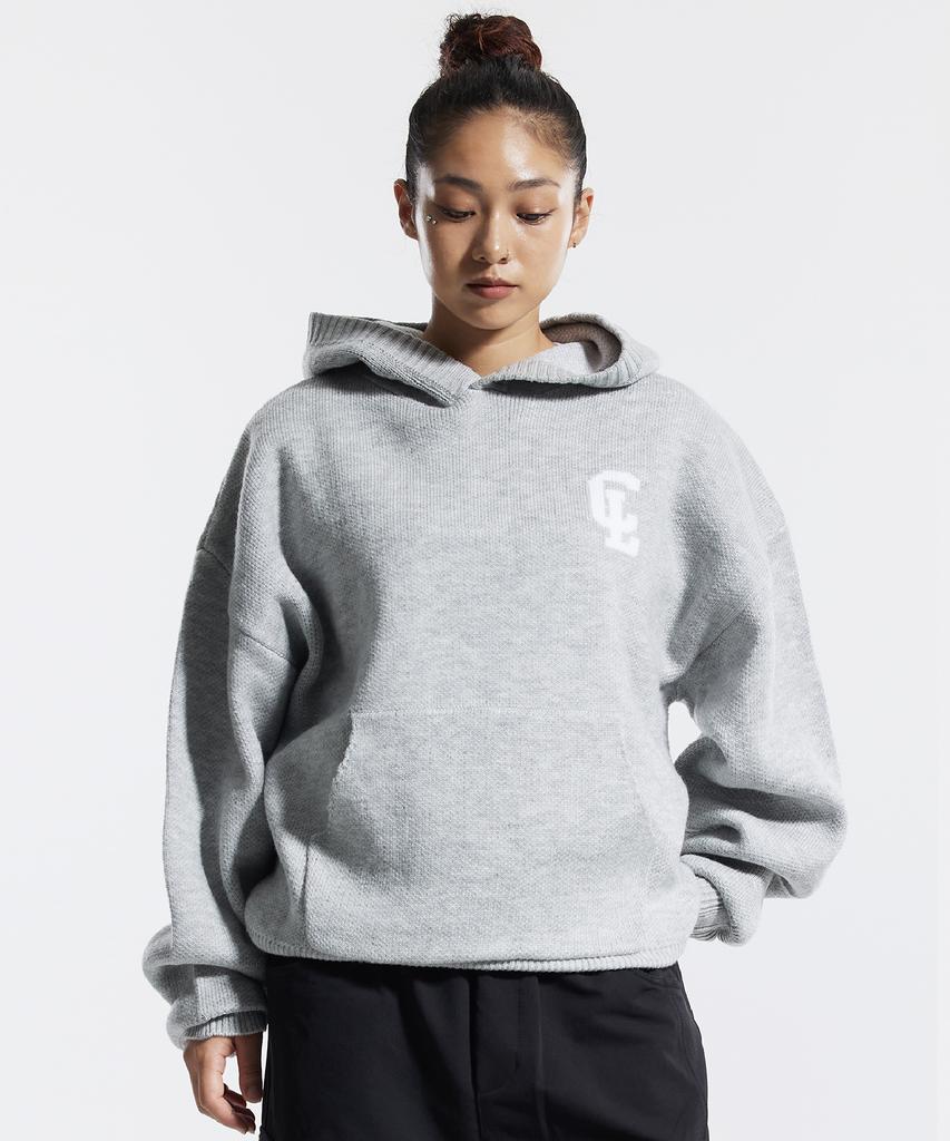 CREAM SODA LAB Cl Washed Graphic Jacquard Hoodie Knit Gray