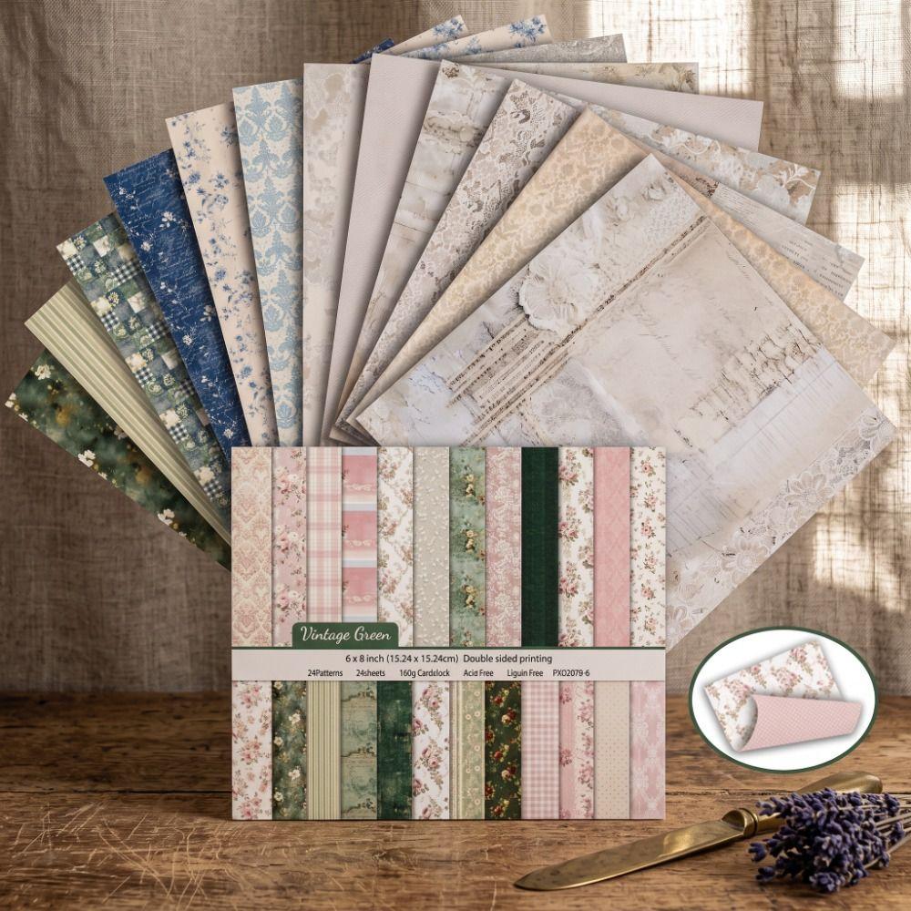24Sheets Floral Pattern Decorative Paper 6 Inch Background Paper Scrapbook Paper Scrapbooking