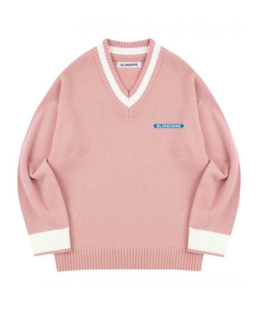 BLOND9 Basic V-Neck Knit Sweater_Pink