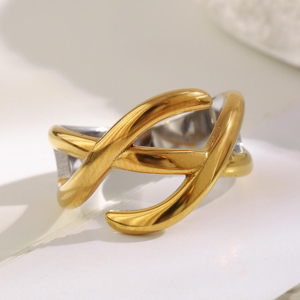 MamacitaSlay 316L Stainless Steel Two Tone Cross Line Ring Party Creative Waterproof Jewelry Women's Charm Unique Ring 2025 Gift