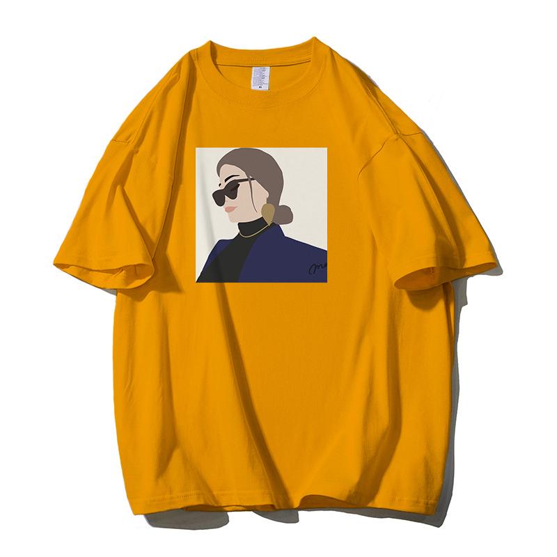 Shellsuning Личность Женская футболка из 100% хлопка с принтом Новые летние короткие базовые футболки большого размера с круглым вырезом Женская мода Уличная одежда Топы Harsuku