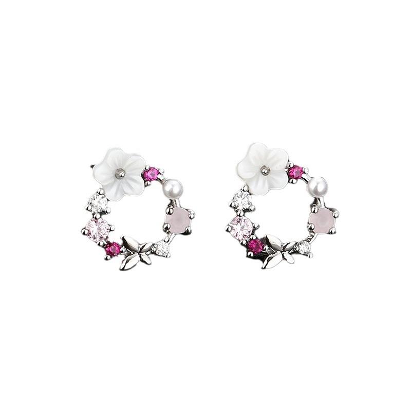 Elegant Pearl Shell Flower Stud Earrings For Women Sweet Temperament Spring Summer Jewelry